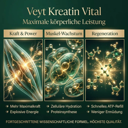 Veyt Kreatin Monohydrat Tabletten 5000mg – Infografik: Wirkstoffe und Vorteile