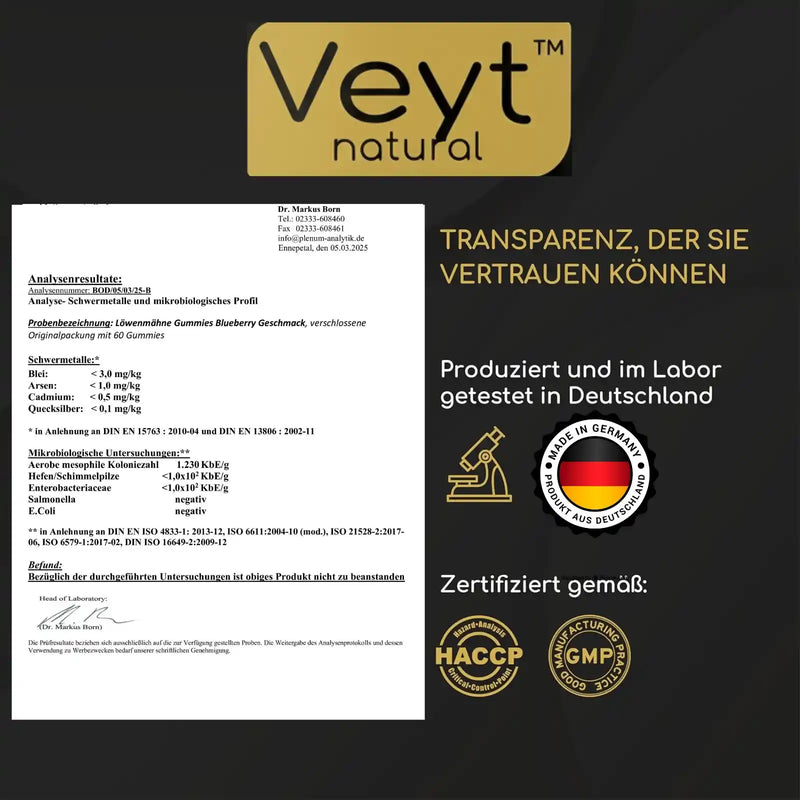 Veyt Lion's Mane Focus – Laboranalyse und Qualitätsprüfung