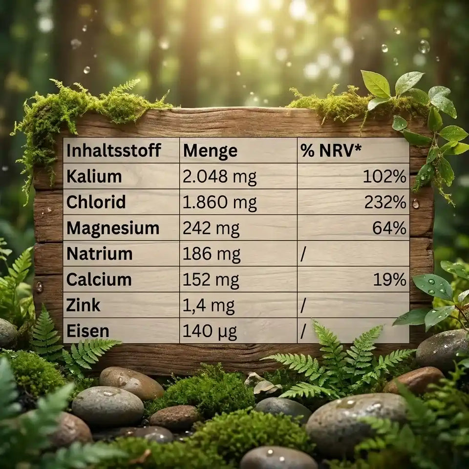 Nährwerttabelle Veyt Elektrolyte Balance Komplex – Kalium, Chlorid, Magnesium, Natrium, Calcium, Zink, Eisen