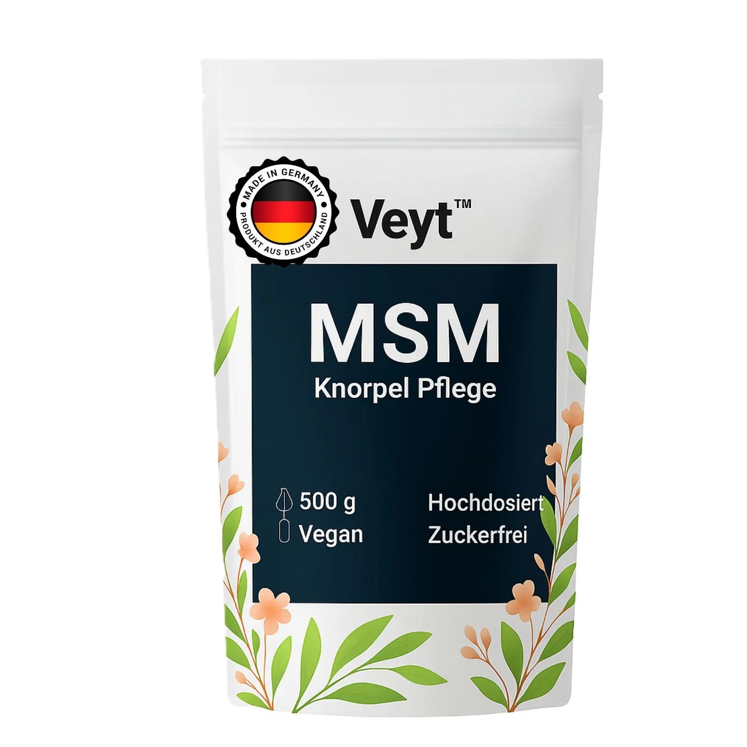 Veyt MSM Knorpel Pflege Pulver, 500g Stand-up-Tasche. Hochdosiert, vegan und zuckerfrei. Speziell für Gelenke und Knorpelgesundheit. Produkt aus Deutschland