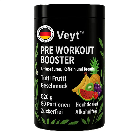 Veyt™ Pre Workout Booster 520 g, Tutti Frutti Geschmack, mit Koffein & Kreatin, Made in Germany